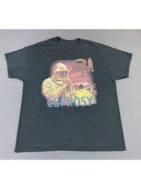Rare Vintage Y2K Death Leprosy Band Tee Metal Art Sun Fade Black Shirt XL Promo